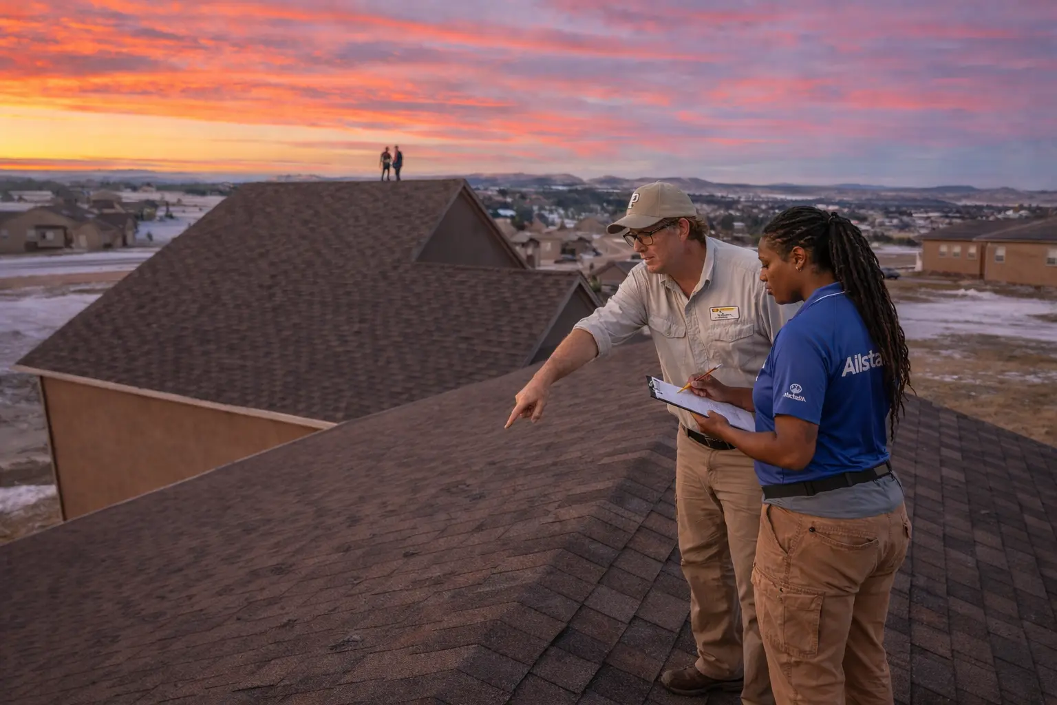 Adjuster evaluating roof damage in Colorado Springs